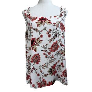 Loft Top Tank Cami XL White Floral Ruffle Straps Boxy Flowy Beach Cruise Spring